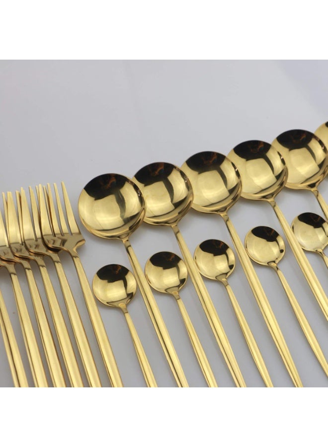24-Piece Flatware Set, 18/0 Stainless Steel Knife Fork Spoon Teaspoon Silverware Set, Service for 6, MIrror Gold - Image 3